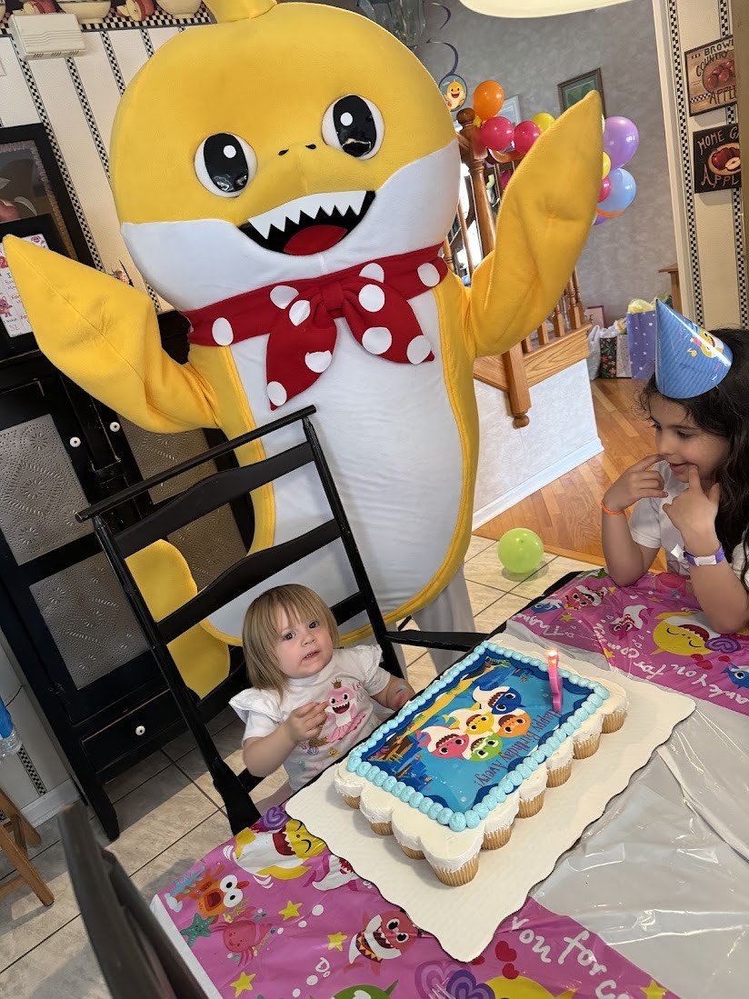 Baby Shark mascot character for birthday parties in Chicago