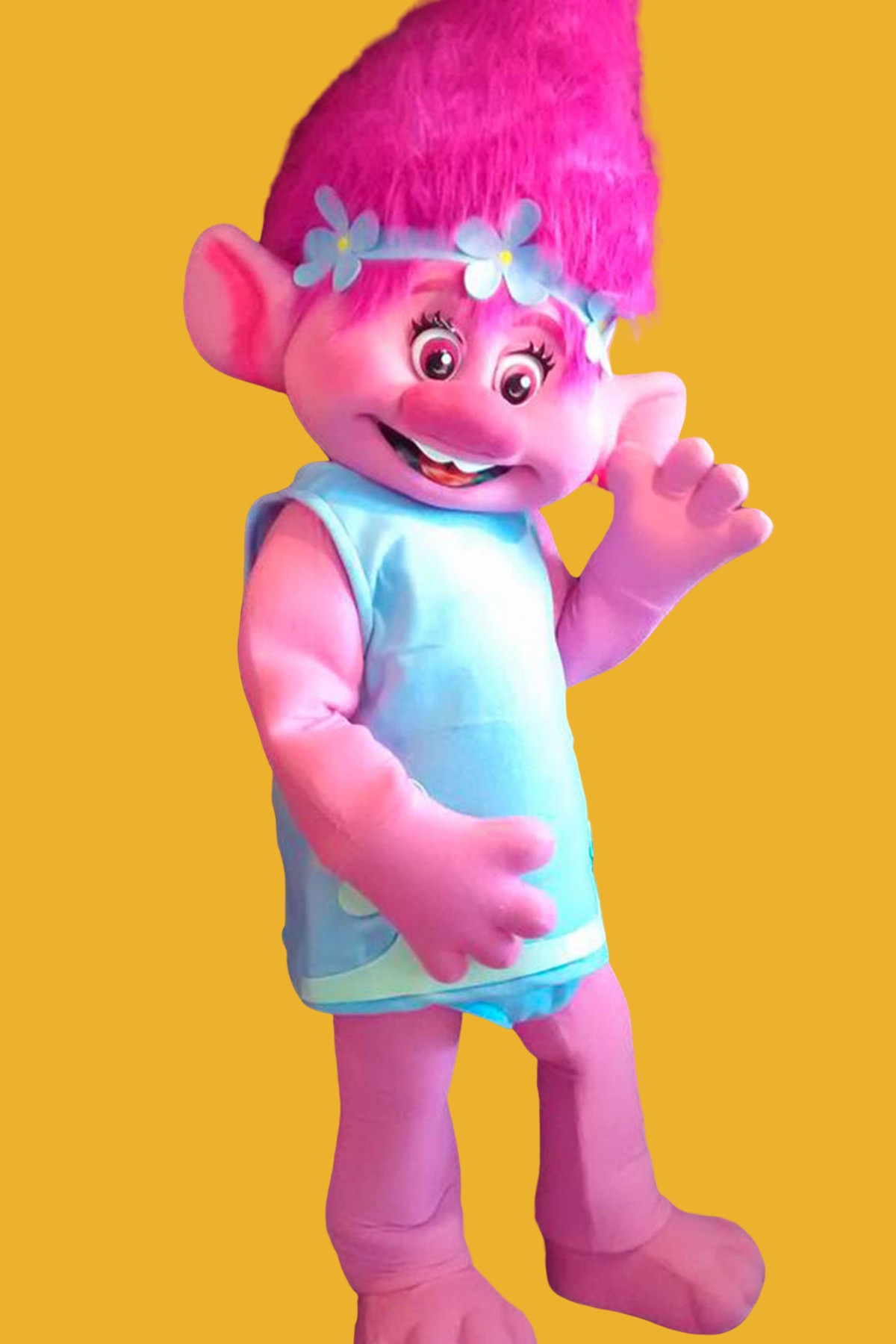 Poppy character with kids at birthday party